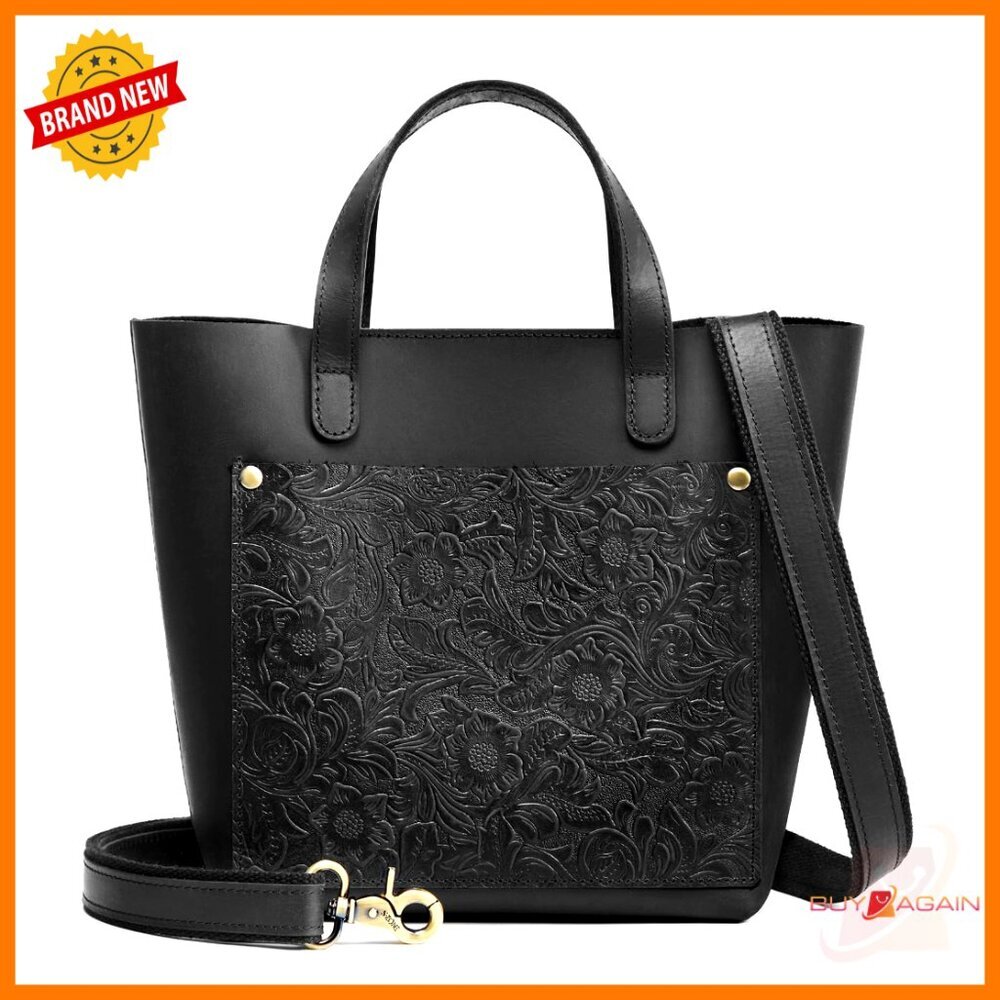 Leather Mini Crossbody Tote Satchel with Inner Pouch Adjustable Strap - Picture 1 of 7